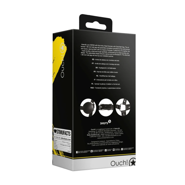 Uprząż głowy z kulkowym kneblem, regulowana, skóra PU, seria BDSM