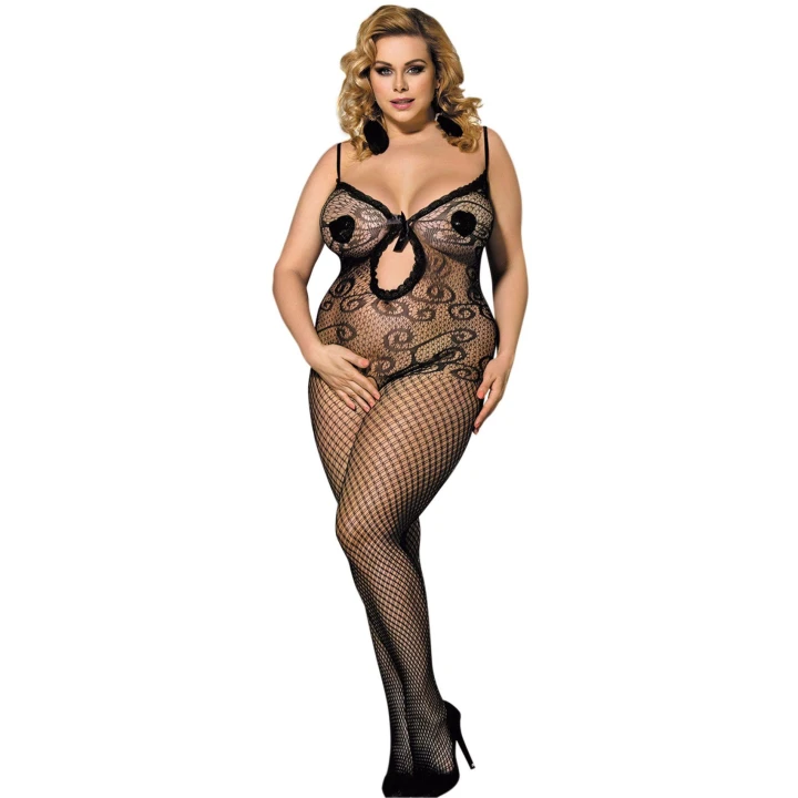 Kombinezon siateczkowy PARIS HOLLYWOOD, elastyczny, czarny, rozmiar XL, 88% nylon, 12% elastan