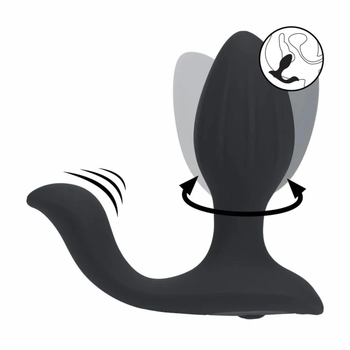 Wibrujący i obrotowy korek analny, silikonowy, ergonomiczny, wodoodporny - czarny