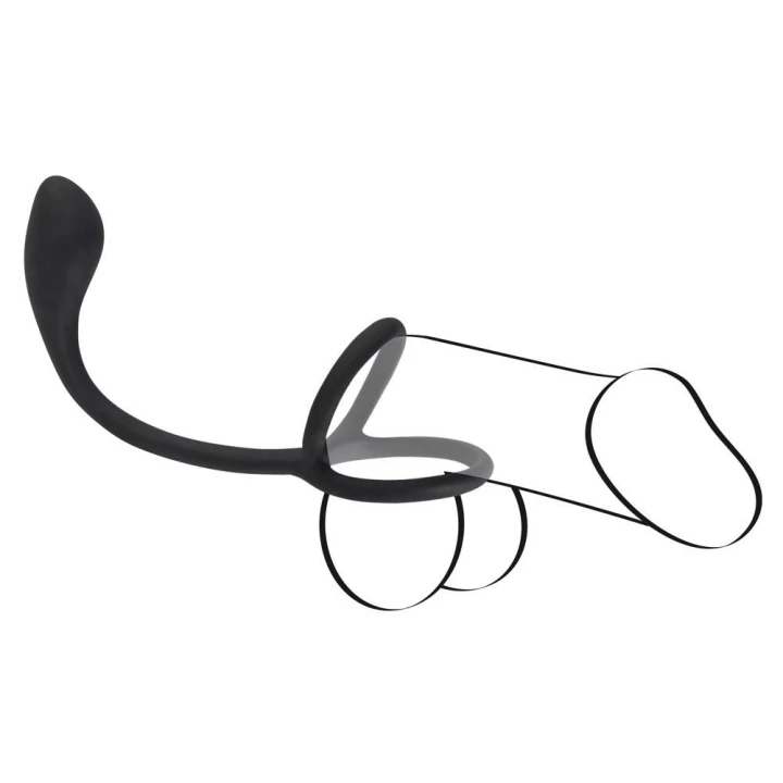 Pierścień na penisa i jądra z korkiem analnym Black Velvets, silikonowy, 22,5 cm
