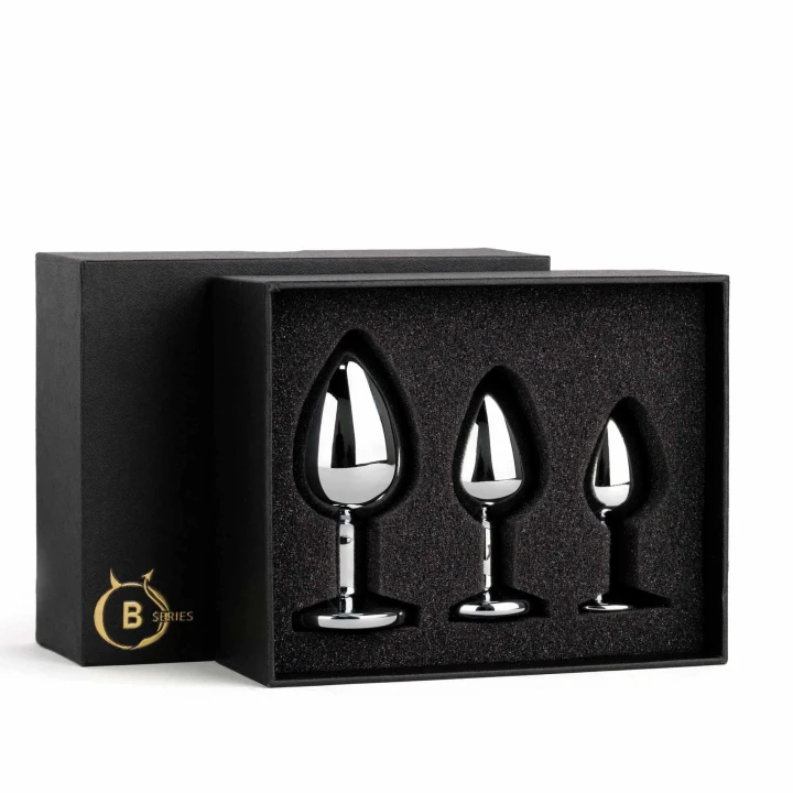 Korek analny zestaw Silver PLUG – stal nierdzewna, 3 rozmiary, kryształowa baza