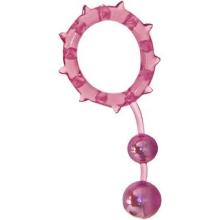 Pierścień koguta - Ball Banger, z 2 kulkami, materiał body-safe, regulowany rozmiar