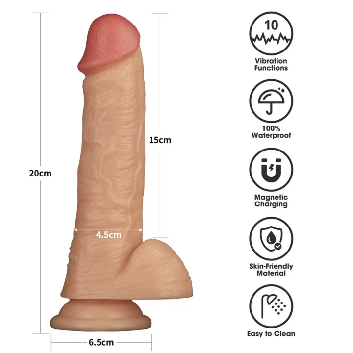 Dildo Power Basics 8'' - 10 trybów wibracji, wodoodporny, przyssawka