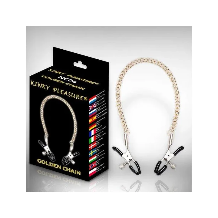 Obejma na sutki Kinky Pleasure - regulowany złoty łańcuszek ze stali nierdzewnej