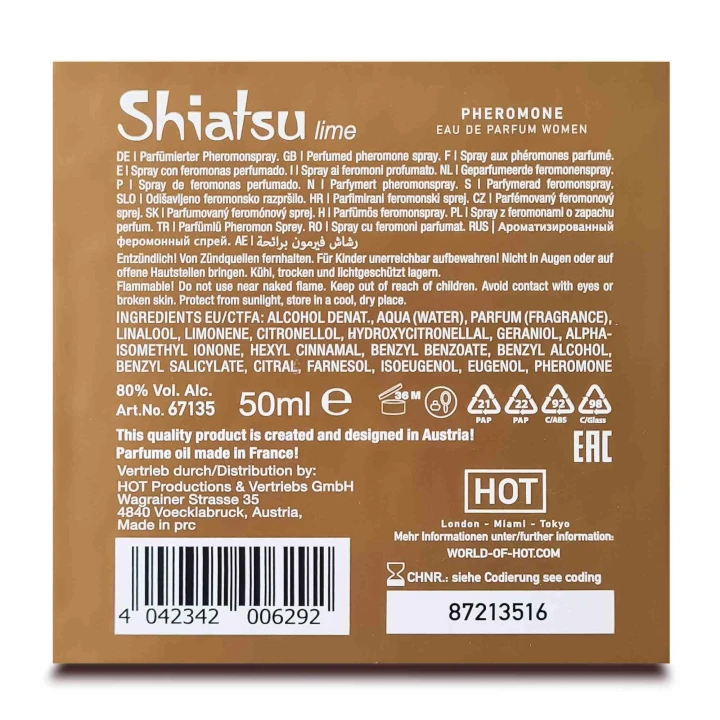 Perfumy feromonowe SHIATSU dla kobiet, 50 ml, intensywny zapach limonki, atrakcyjność seksualna