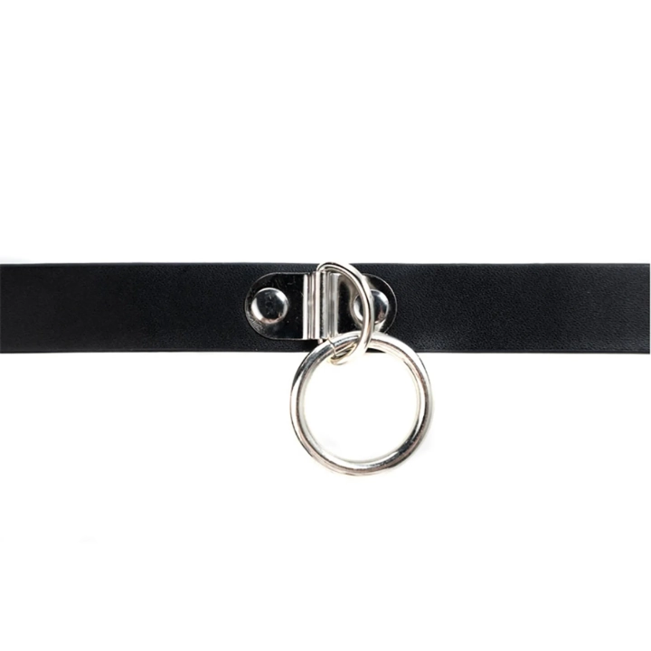 Obroża regulowana z O-ringiem, ekoskóra PU, metalowa, elegancka do bondage