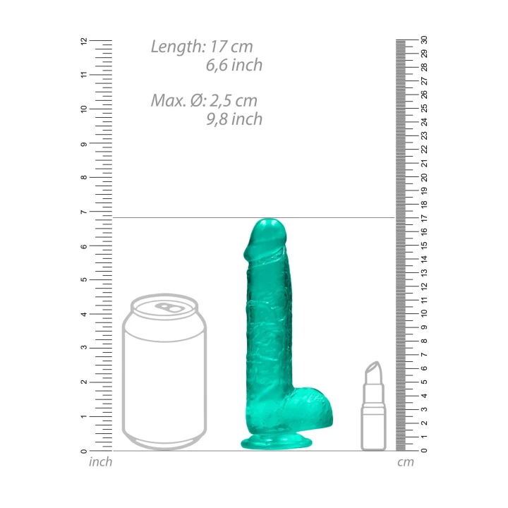 Dildo REALROCK 17 cm, z realistycznymi jądrami, przyssawka, wodoodporny, TPE