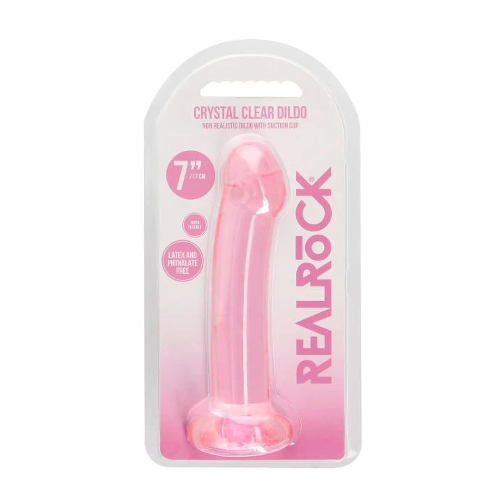 Dildo - CRYSTAL CLEAR, 17 cm, z przyssawką, wodoodporne, TPE bez ftalanów