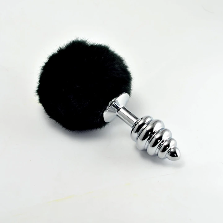Wtyczka Spiral Pompon, metalowy stop cynku, czarny pompon 8 cm, elegancki design