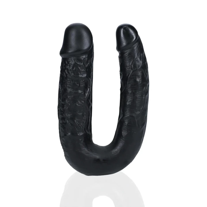 Dildo podwójne U kształt RealRock 12,7 cm, realistyczne żyłki, PVC, czarne