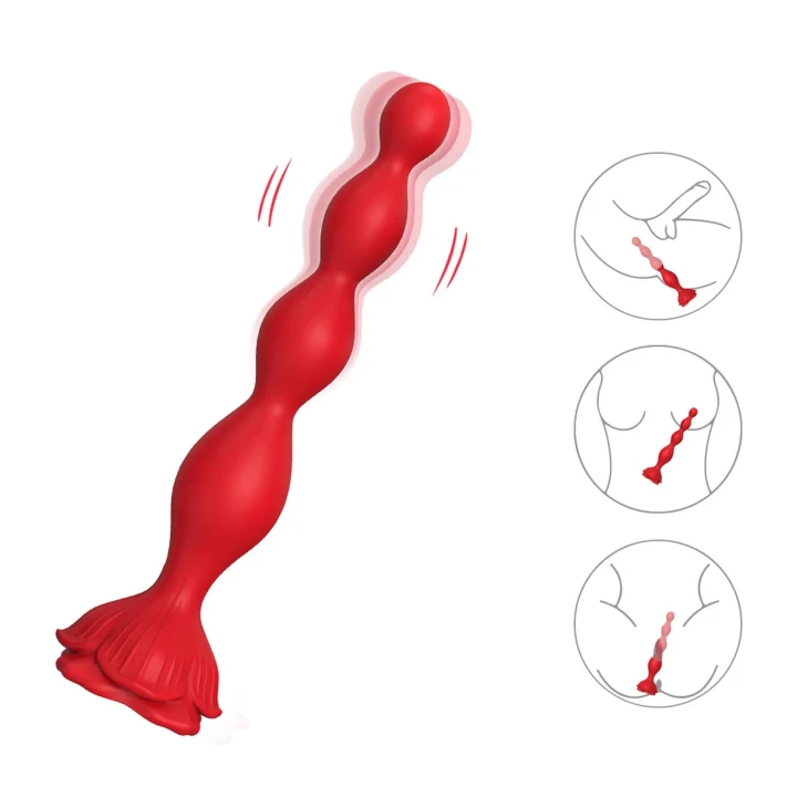 Stymulator analny, Rosestick Red - 9 funkcji wibracji, silikon medyczny, 10,2 cm
