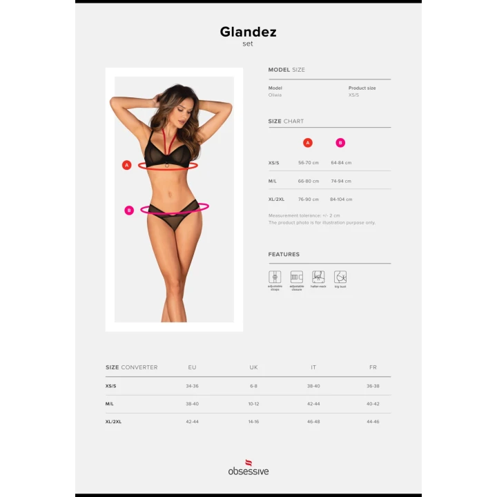 Biustonosz i stringi Glandez OBSESSIVE, M/L, regulowane ramiączka, fiszbiny, czarne