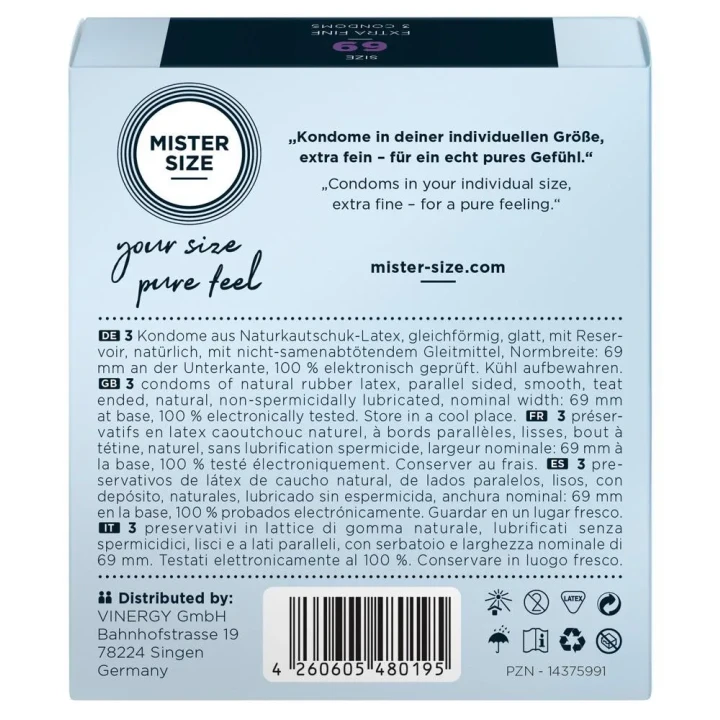 Prezerwatywy Mister Size 69 mm, ultracienkie, wegańskie, opakowanie 3 szt.