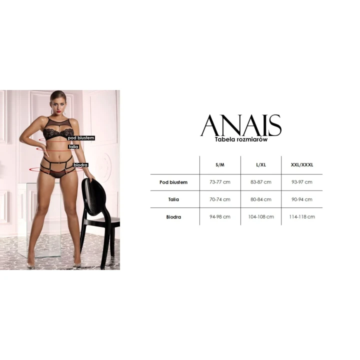Komplet bielizny erotycznej ANAIS: GISELLE XS - top na jedno ramię, figi z tiulem, harness z krzyżami
