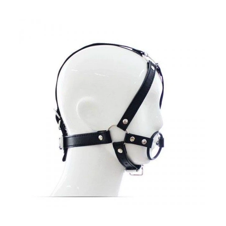 Uprząż na głowę z pierścieniowym kneblem Toez4Lovers, skóra, stal, regulowana