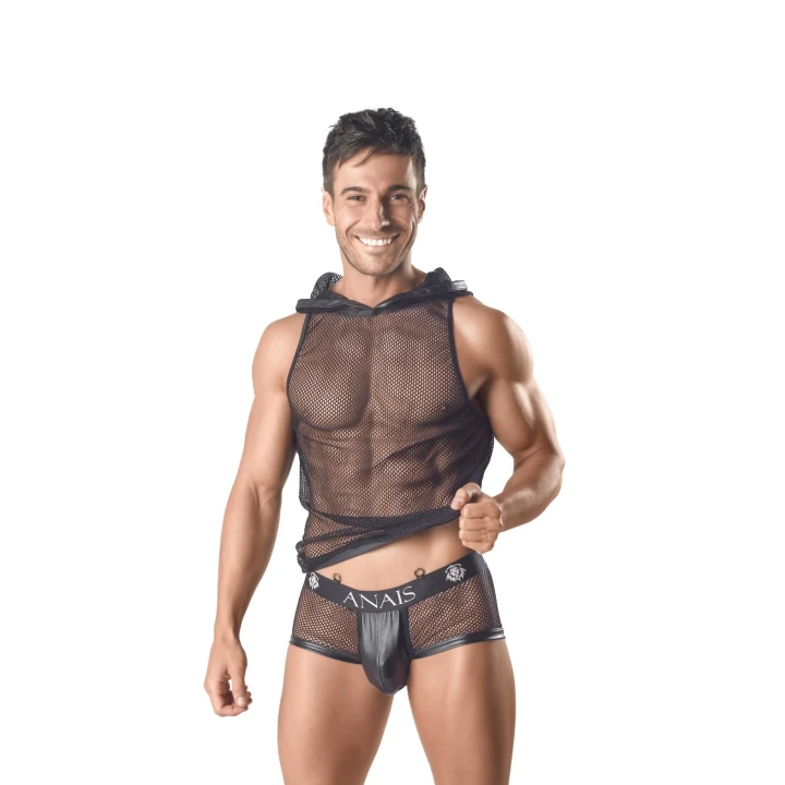 Hoodie ANAIS MEN, Ekoskórne Wykończenie, Szeroki Kaptur, Komfortowa Siateczka