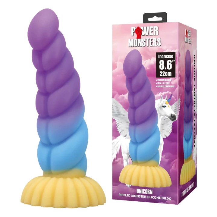 Dildo Power Monsters Unicorn - 22 cm, silikonowy, teksturowany, przyssawka