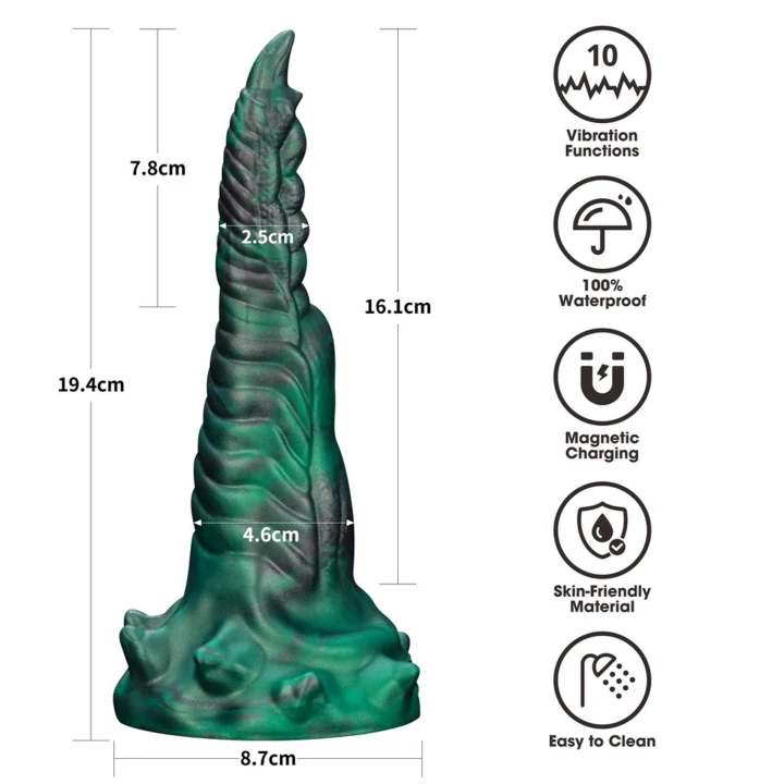 Dildo savage, podwójny pazur, wibrujący, silikon premium, 19cm długości