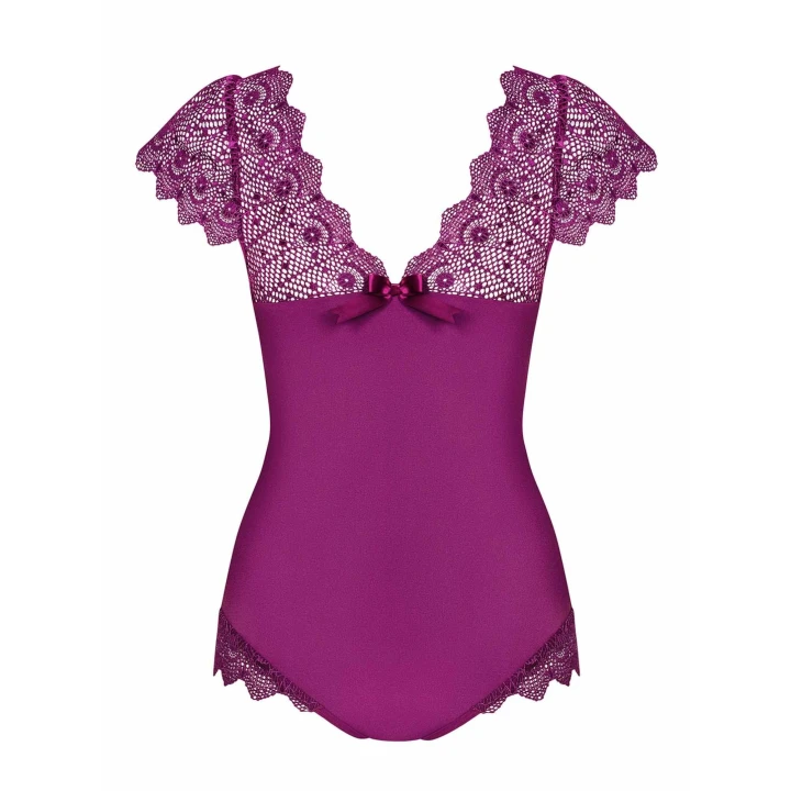 Body OBSESSIVE Moketta fioletowe L/XL, elastyczne ramiączka, koronkowe detale