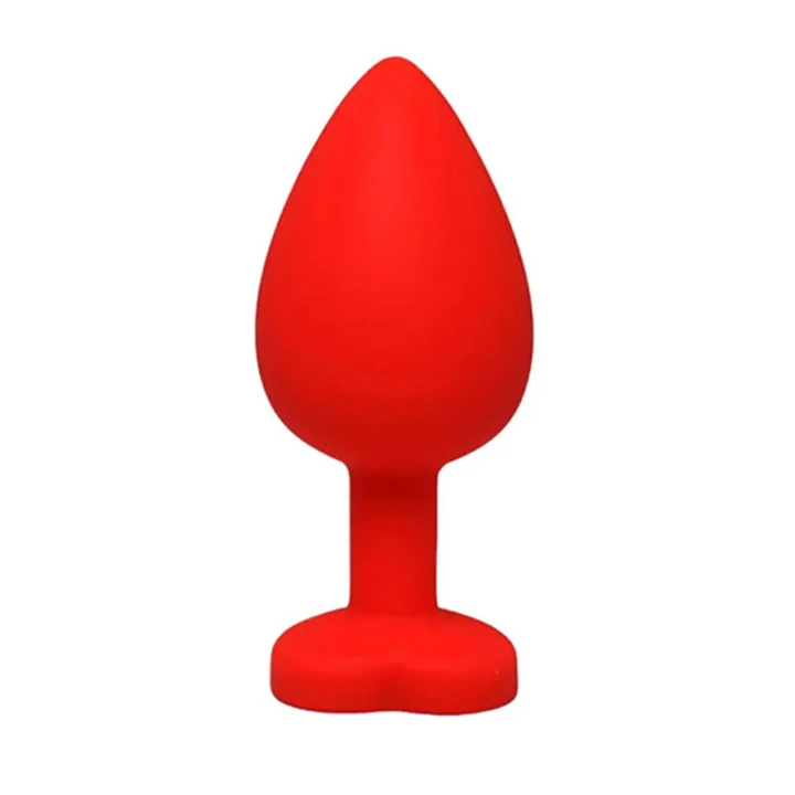 Korek analny medium z silikonu czerwony z białym kryształem, 3,3 cm szerokości