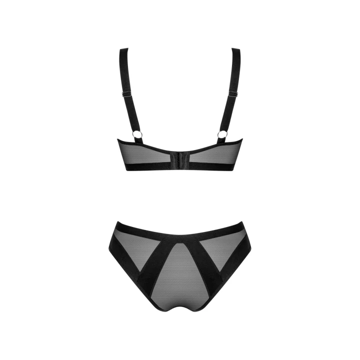 Bielizna erotyczna OBSESSIVE Chic Amoria - biustonosz i figi, czarny, regulowane ramiączka, XS/S