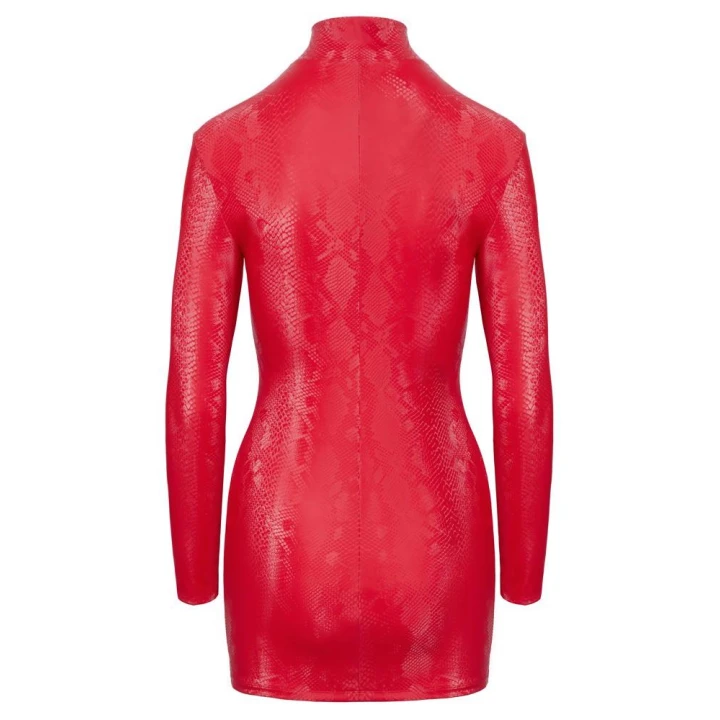 Sukienka COTTELLI PARTY - Krótka, Obcisła, Czerwona Skóra Węża, Długie Rękawy