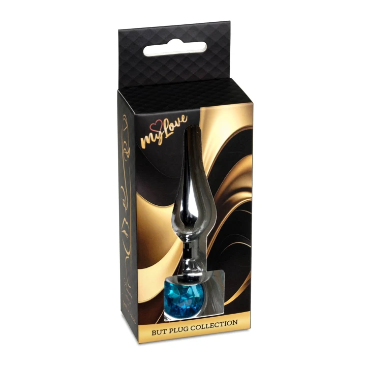 Korek analny (butt plug) MyLove Toys – stal nierdzewna, 3 cm średnicy, niebieski diament
