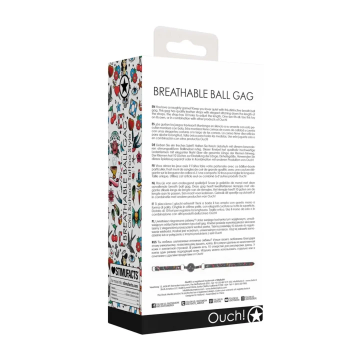 Knebel z kulką OUCH! - Oddychający, Regulowane skórzane paski, 4,3cm