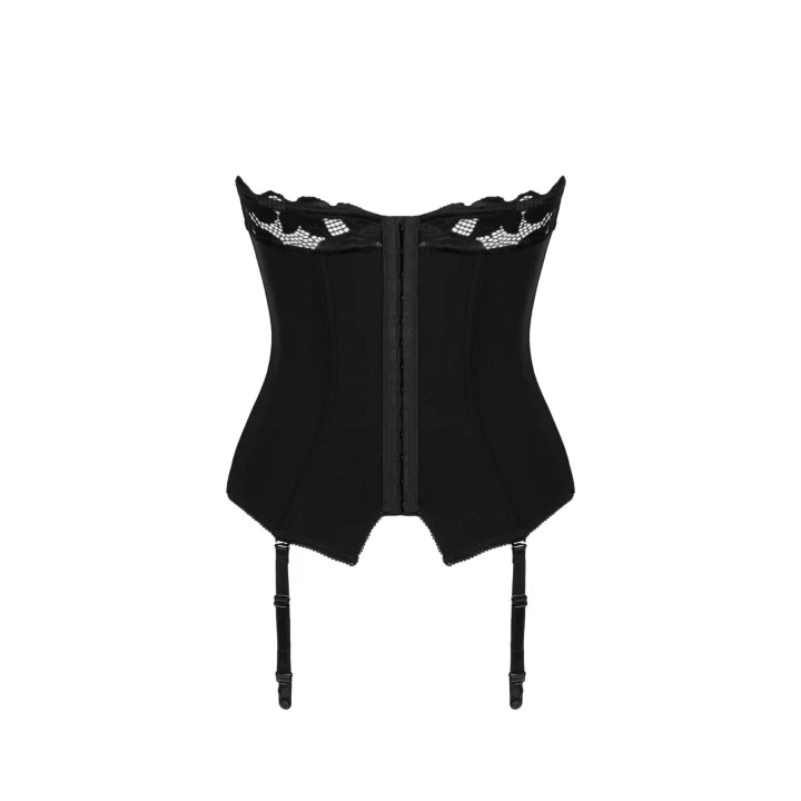 Gorset Editya OBSESSIVE, czarny, z fiszbinami, regulowane paski do pończoch