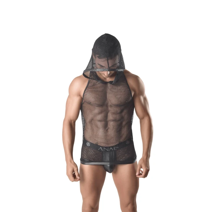 Hoodie ANAIS MEN, Ekoskórne Wykończenie, Szeroki Kaptur, Komfortowa Siateczka