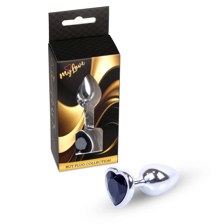 Korek analny – MyLove Jewellery Silver Heart, stal nierdzewna, 7 cm, czarny