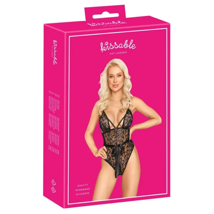 Body z koronką Kissable L/XL, 90% poliester, 10% elastan, bezszwowe miseczki, regulowane ramiączka