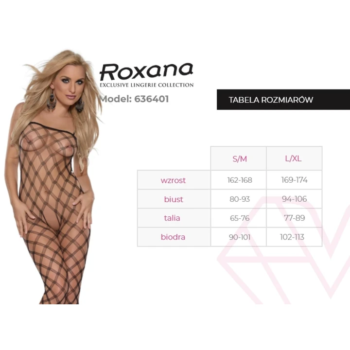 Bodystocking ROXANA 6364 S/M, elastyczny, otwarte krocze, siateczkowe ramiączka