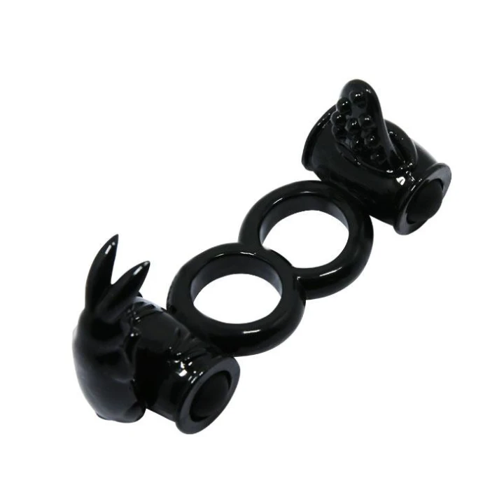 Pierścień erekcyjny BAILE – podwójny, wibrujący, silikonowy, czarny, 15 cm