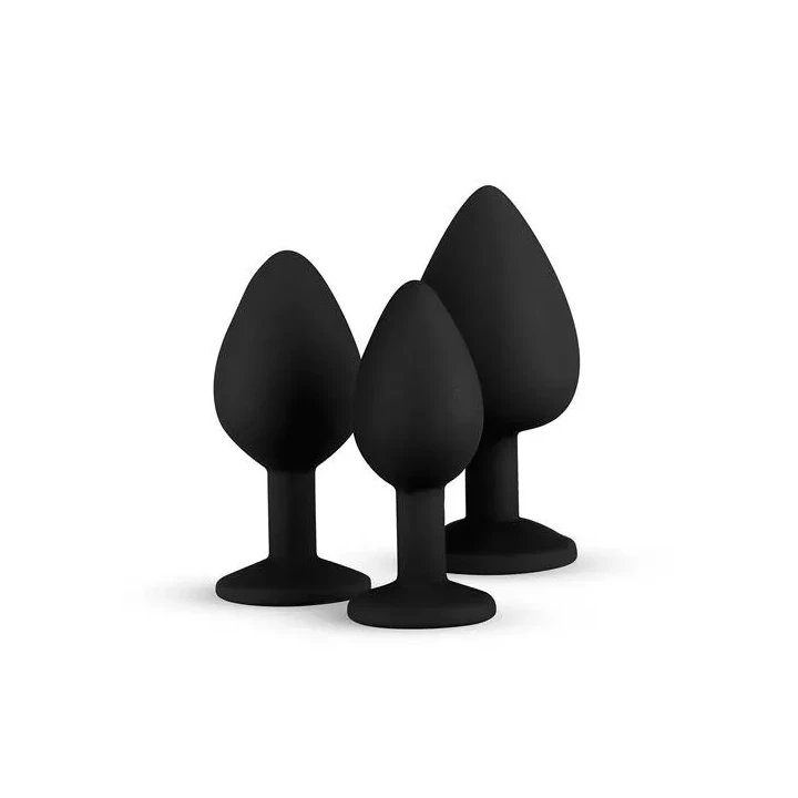 Wtyczki analne - Zestaw Diamond, silikon, 3 rozmiary, wodoodporne, czarne
