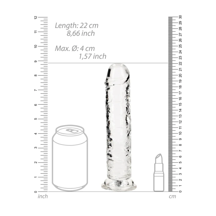 Dildo REALROCK CRYSTAL CLEAR, 8,7'' z przyssawką, wodoodporne, bez ftalanów