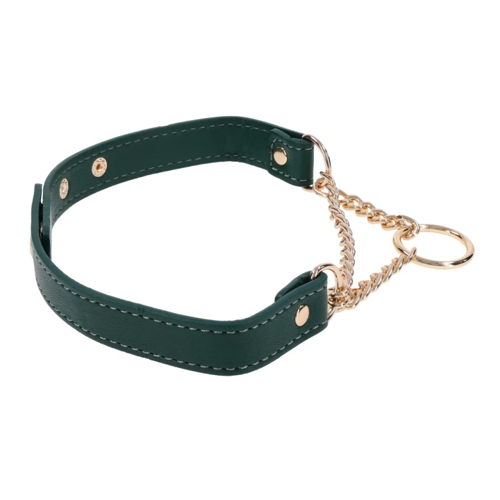 Kołnierz ozdobny Indica Day Collar — eko-skóra szmaragdowa, złote okucia, regulacja 38–48 cm