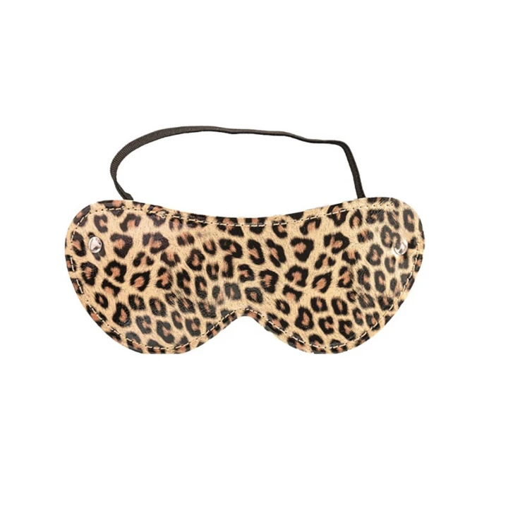 Maska zmysłowa - Leopard Blindfold, elastyczna opaska, skóra PU i metal, trwała i elegancka