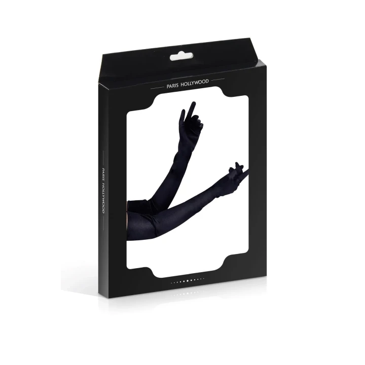 Rękawiczki długie satynowe PARIS HOLLYWOOD, czarne, eleganckie, uniwersalne 54 cm