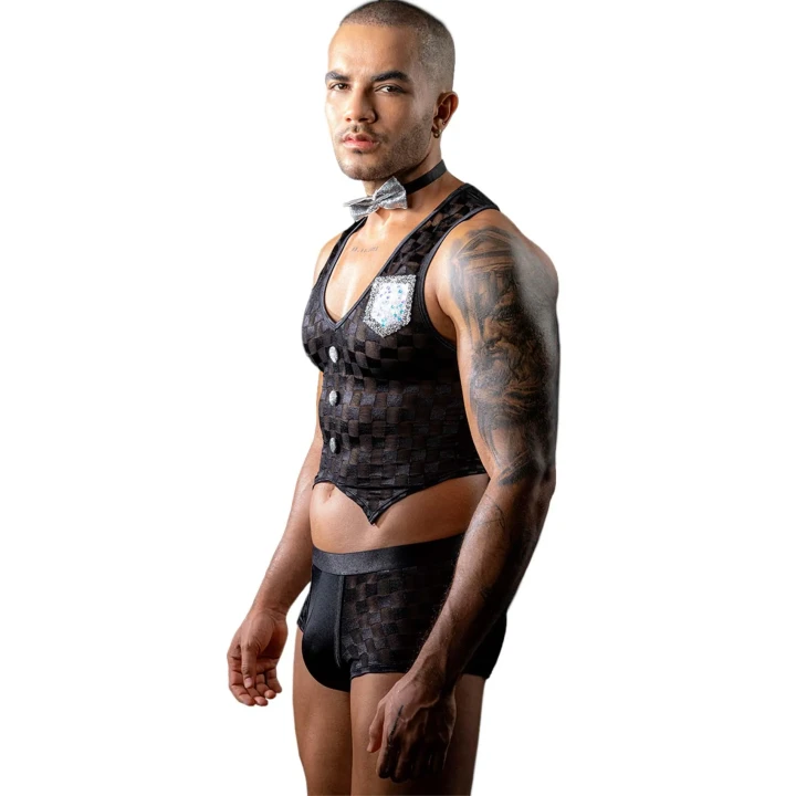 Costume PARIS HOLLYWOOD – kamizelka cekiny, półprzezroczyste bokserki, muszka