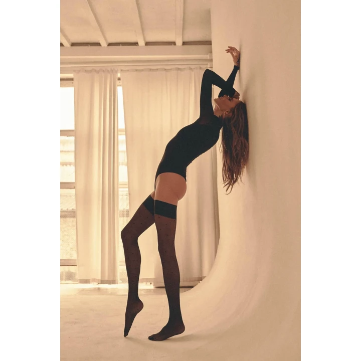 Pończochy cienkie GABRIELLA, Czarne M/L, 85% Poliamid, 15% Elastan, Wzorzyste