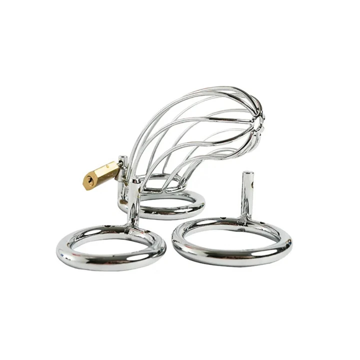 Klatka na penisa ze stali nierdzewnej 12 cm, z zamkiem i 3 pierścieniami rozmiarów M/L/XL