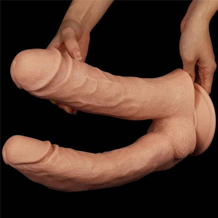 Dildo podwójne LoveToy, 12'', realistyczne, wykonane z PVC, z przyssawką
