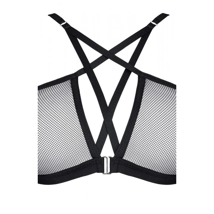 Biustonosz i stringi DEMONIQ Kolekcja Lady X, czarna siateczka, ozdobne zapięcie, XXL