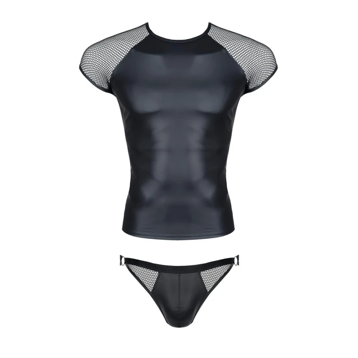 Komplet męski Wetlook REGNES FETISH PLANET - T-shirt i open back figi, styl clubwear, rozmiar L