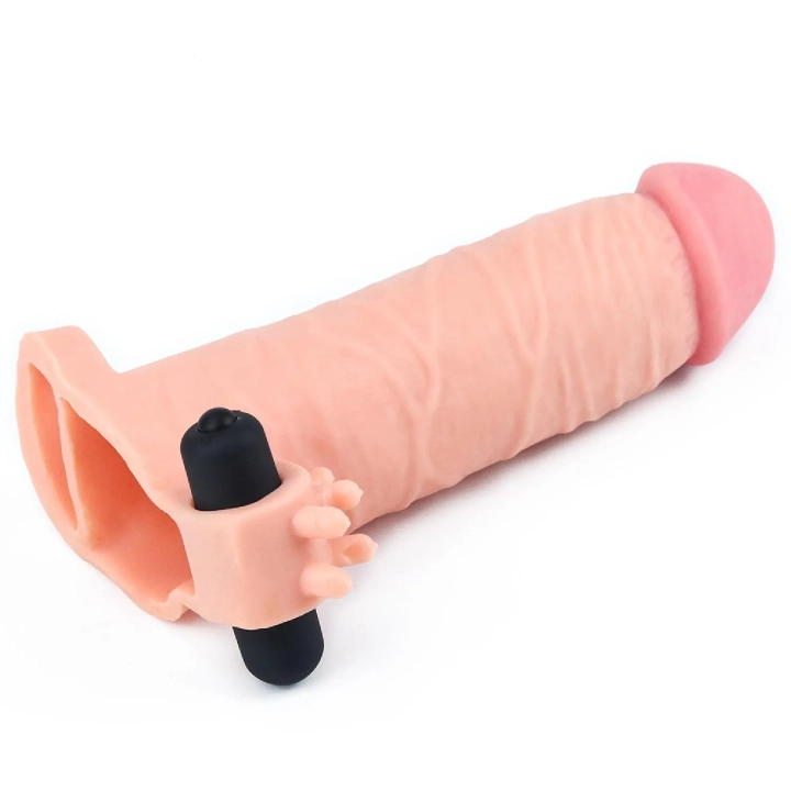 Rękaw przedłużający penis Pleasure X - 2 cale długości, wibracje, super realistyczny materiał