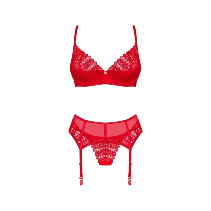 Bielizna erotyczna OBSESSIVE Ingridia, 3-częściowy zestaw, koronka, regulowane ramiączka