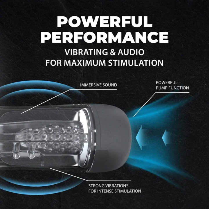 Masturbator - SonicPull - Wibracje i Ssanie, Gun Metal, 25cm długości