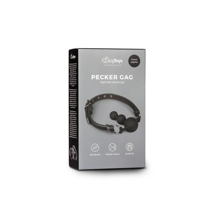 Knebel-Ball Gag z silikonowymi kulkami, regulowany pasek, czarny, 145 g