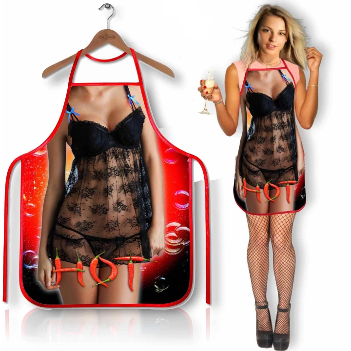 Fartuch erotyczny 158HT Hot, nadruk koronkowej bielizny, z motywem chili